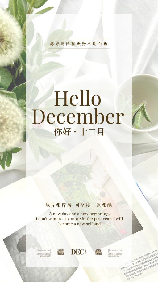 文艺十二月你好日签海报模板
