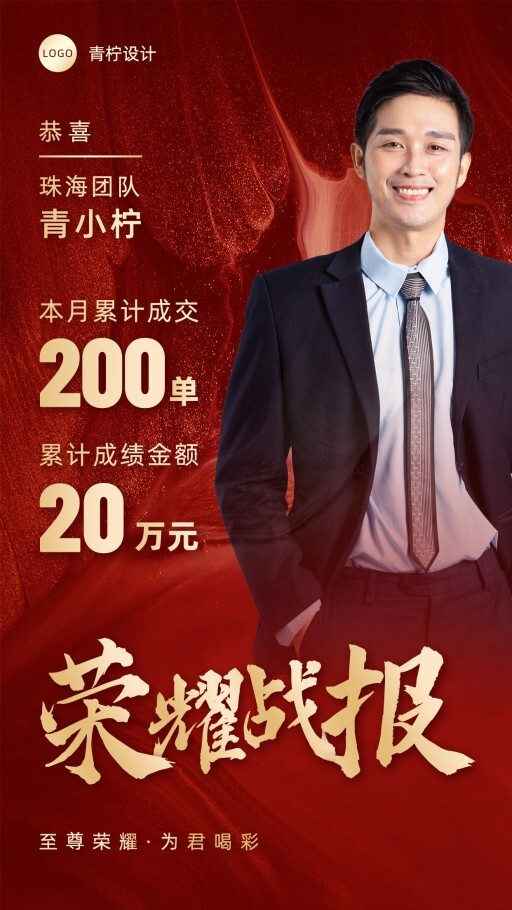 喜庆企业商务战报手机海报模板