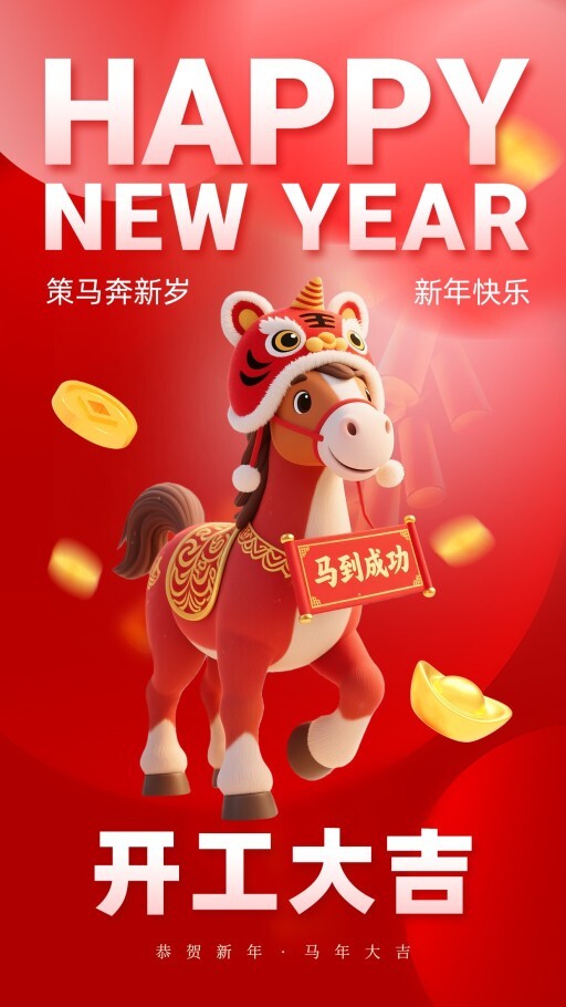 喜庆开工大吉手机海报模板