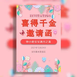 喜得千金满月宴宝宝满月酒百日宴邀请函
