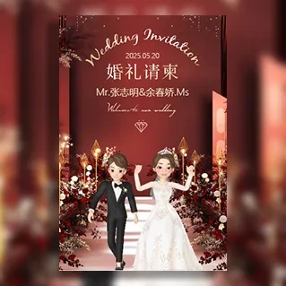 时尚快闪时尚婚礼邀请函请帖请柬抖音崽崽动画婚礼