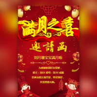 满月酒邀请函红色满月宴喜庆通用