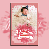 粉红可爱宝宝百日宴，满月宴，周岁生日邀请函